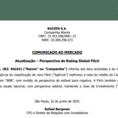Agência de classificação de risco reafirma nota de crédito da Raízen