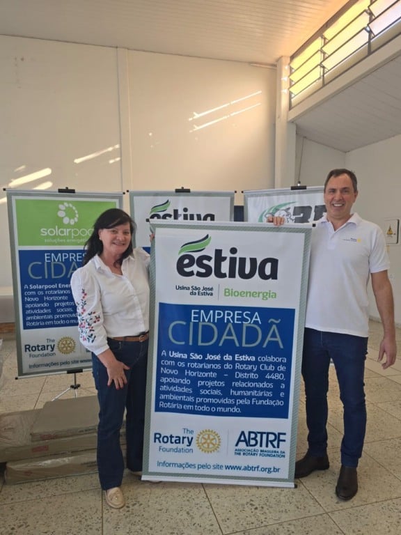 Rose Guerra, supervisora de Eventos e Comunicação na Estiva, e Marcos Zana, presidente do RC de Novo Horizonte (Divulgação)