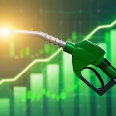 A gasoline nozzle fuel energy economic growth chart green finance bar arrow rising gasoline nozzle with glowing. economic impact and effect of oil, energy security, financial market connection
